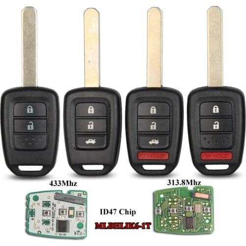 Jingyuqin 2/3/4 BTN Car Key Fob PCF7961 Chip Remote Key Fob For Honda 2013-2015 CRV 2013-2017 Accord Civic Fit MLBHLIK6-1T ID47