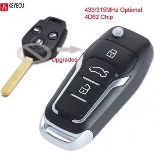 Keyecu Intelligently DIY Upgraded Flip Remote Car Key Fob 3 Button 315/433MHz Optional 4D62 for Subaru Forester 2008-2012