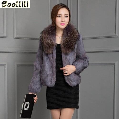 Boollili Real Rabbit Fur Coat With Natural Raccoon Fur Collar Winter Jacket Women 2020 Fashion Short Coats Lady Outerwear