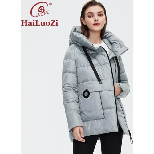 HaiLuoZi 2021 NEW Winter Jacket For Women Short High Collar Hooded Casual Lady Coat Fashion zipper Winter Female Parka 6067