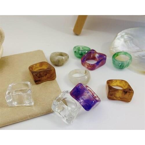 LJLGLY Retro Irregular Opening Ring Transparent Candy Colorful Resin Rings For Women Finger Jewelry Fashion Punk Girls Travel