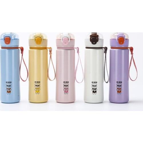 450ml Cute Thermos Mug Portable Stainless Steel Lid Thermal Insulation Straight Cup Thermal Water Bottle Not Leaking Thermocup