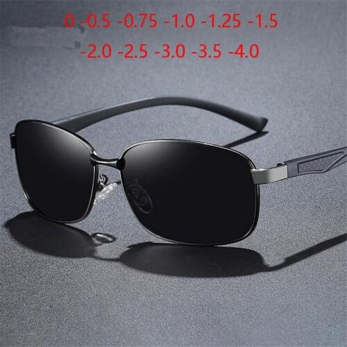 0 -0.5 -0.75 -1.0 To -4.0 Gray/Blue/Silver Lens Prescription Sunglasses Men Polarized Myopia Lens Square Pilot Sun Glasses Male