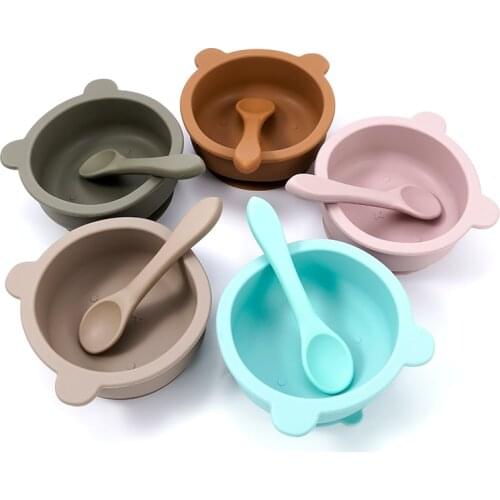 Childrens Tableware Feeding Bowl Set Training Dishes Plates With Suction For Babies Solid Food Newborn Spoons Baby Stuff
