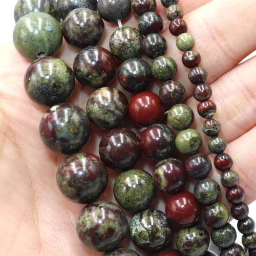 Natural Dragon Bloodstone Jaspers Stone Round Spacer Beads For Jewelry Making DIY Bracelets Necklace Accessories 4 6 8 10 12mm