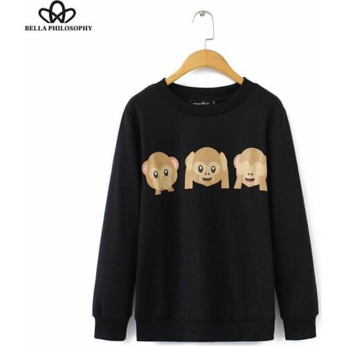 2015 fall autumn winter new wholesale cute animal monkey print pulliver women causal Sweatershirt hoody gray white black S-XL