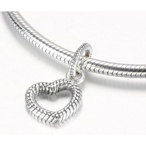 Authentic S925 Pendant Charm Snake Openwork Heart Dangle Charm fit Lady Bracelet & Bangle DIY Jewelry