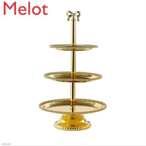 Silver-Plated Cake Stand Three-Layer Metal Dessert Stand Baking Wedding Props Home Decoration Fruit Plate Dessert Tray