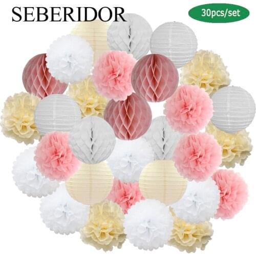 Baby Girl Baptism Party Favor 6" 8" 10" 12" Pink Beige Round Paper Lantern Kids Boy Birthday Decor Tissue Honeycomb Blue Purple