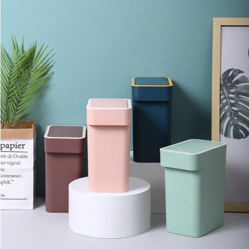 Simple Push Type Square Trash Bin With Handle Kitchen Living Room Bathroom Household Clamshell Simple Trash Can With Lid