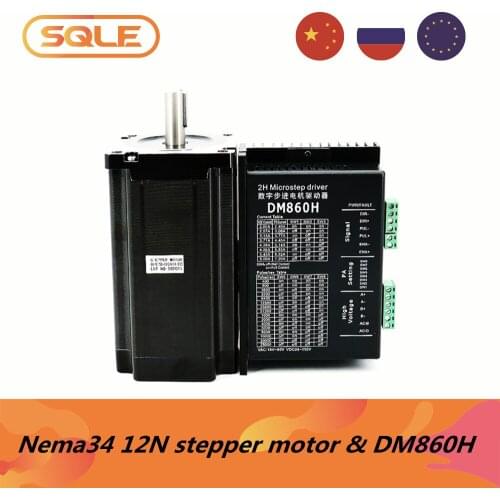 Nema34 open loop stepper motor 86HS156-5504A14 12Nm 1.8 angle step current 6.2A with 14mm shaft & DM860H Microstep driver