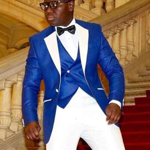 Blue Wedding Groomsmen Tuxedos Groom Wear 2021 Classic Style Peaked Lapel Three Piece Business Party Men Suits Jacket Pants Vest