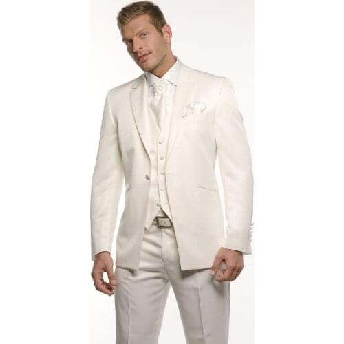 New Style One Button Groom Tuxedo Groomsmen Ivory Wedding/Dinner/Evening Suits Best Man Bridegroom (Jacket+Pants+Tie+Vest) B92