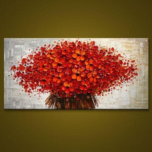 Modern Abstract Flower Canvas Wall Art hand Painted Oil Painting RED FLOWERS(No Frame)