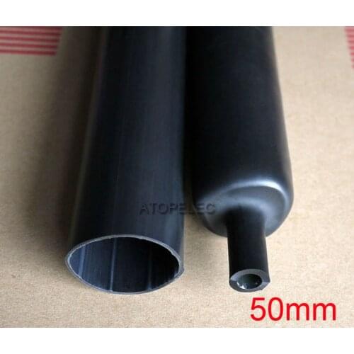 50mm Diameter Adhesive Lined 3:1 Heat Shrink Tube Dual Wall Glue Wrap Wire Waterproof Black Color 1.22M Length