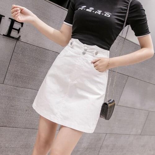 Korean Elastic denim short skirts womens 2020 black white jeans high waisted a line mini woman skirts miniskirt teen girls C211