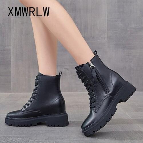 XMWRLW Womens Ankle Boots 2021 Spring Autumn Hidden Heel Boot For Women Autumn Shoes Genuine Leather Ladies Martin Boots Shoes