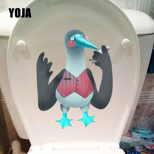 YOJA 18X23.7CM Intereting Wall Sticker Toilet Decal Home Decor Mural Blue Footed Booby With Fish In Hand T5-0687