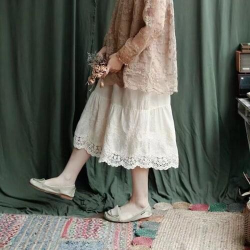 Skirts Women Midi Pleated Daily Solid Casual All-match Sweet Mori Girl Harajuku Embroidery Hollow Bottom Skirt Jupe Mujer Faldas