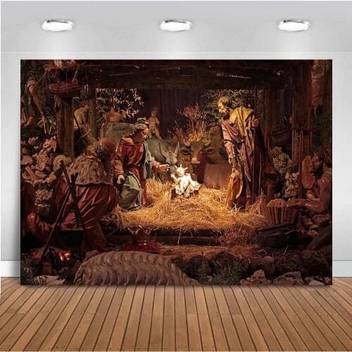 Neoback Photography Backdrop Photocall Photo Studio Nativity Scene Jesus Birth Christmas Religious Barn Photographic Background