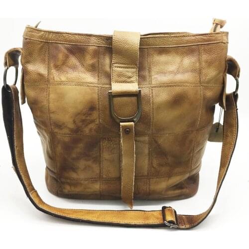 Womens Vintage Hand-Painted Leather Womens Bag Shoulder Messenger Bag Zhen Pi Bao Large