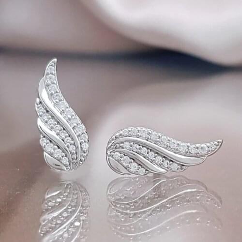 Exquisite Silver Color Angel Wings Stud Earrings Inlay White Zircon Cocktail Party Women Earrings Fashion Jewelry Birthday Gifts