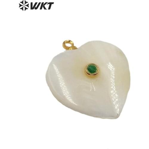 WT-JP209 Amazing high polish snail shell heart pendants women white gold CZ charm heart shape shell pendant