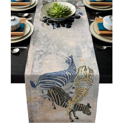 Animal Zebra Marble Texture Retro Gray Table Runner Modern Table Mat Coaster Decoration For Home Wedding Christmas Party