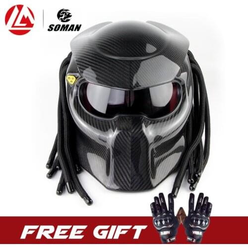 SOMAN Full Carbon Fiber Predator Helmets Dot Ece Motorcycle Helmet Light Weight Cool Black Casco Moto Full Face Helmet Predator