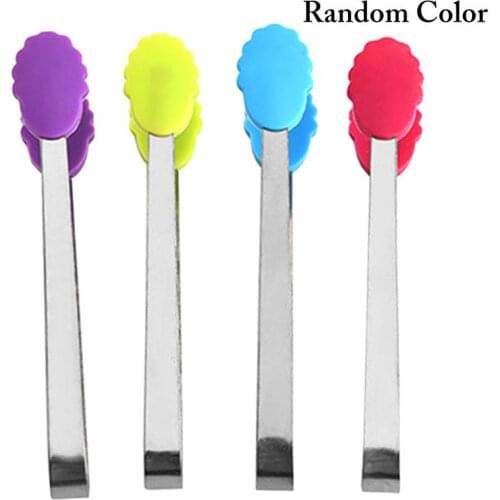 1 Pcs Stainless Steel Kitchen Tongs Small Cute Non-Slip Silicone Tip Tongs Household Ice Sugar Tong Food Grade Kitchen Utensils