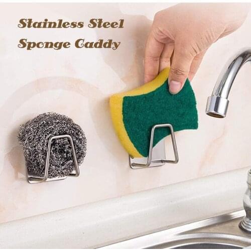 Stainless Steel Sponge Caddy 1Pcs Non-slip Sink Accessories Sponges Holder Drain Drying Rack Storage Organizer Multi Purpose