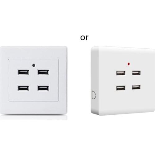 2/4 Ports USB Electrical Socket Wall Mounting Charger Station Power Adapter Plug