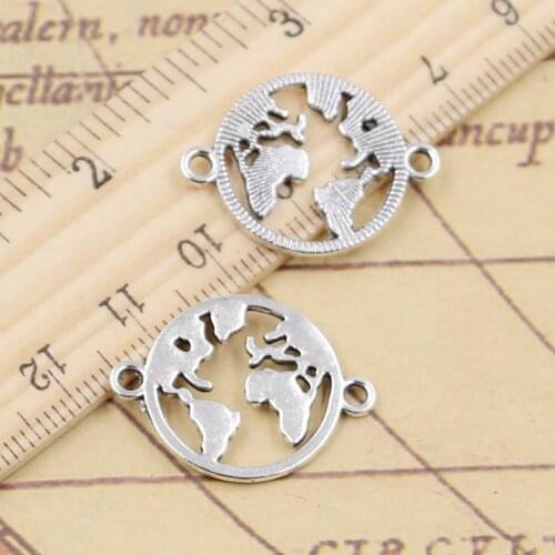 20pcs Charms World Map Link Earth Connector 20x26mm Tibetan Bronze Silver Color Pendants Antique Making DIY Handmade Craft