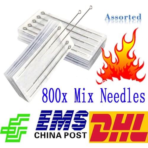 800 PCS Assorted Tattoo Sterilized Needle Round Liner Shader Magnum Mag Needles Mixed Size Supply