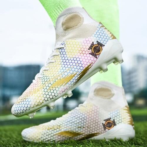 ZHENZU2021 Turf White Men Soccer Shoes Kids Cleats Training Football Boots Dropshipping High Ankle Sport Sneakers Size 35-46