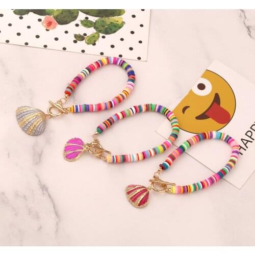 Meetvii Beach Colorful Natural Shell Charm Bracelets for Women Boho Soft Clay Beads Strand Bracelet Femme Jewelry