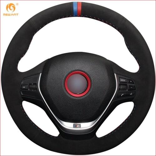 MEWANT Black Suede Blue Red Marker Steering Wheel Cover for BMW F20 2012-2018 F45 2014-2018 F30 F31 F34 2013-2017 F32 F33 F36