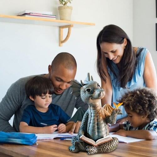 Baby Dragon Figure Lilli with Butterfly Resin Statue with Book on Hand Cute Desktop Ornament Statue Collecting home Decoration