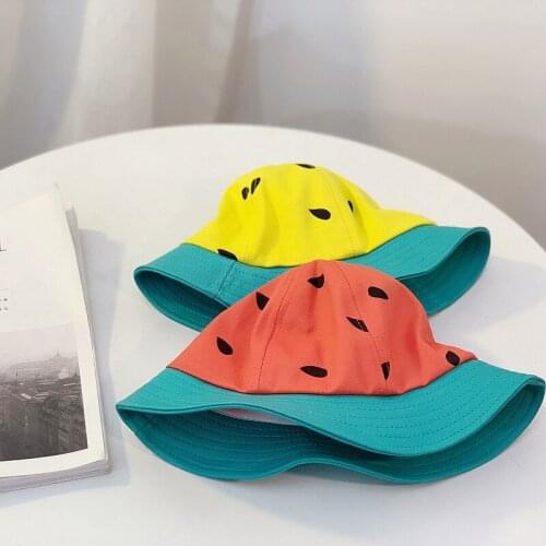 Children hat spring/summer kids baby girls watermelon basin hat boys sunscreen hat color matching fisherman hat beach cap