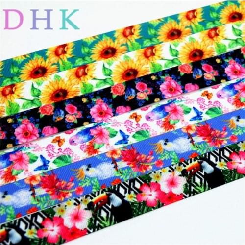DHK 7/8'' Free shipping flowers bird sunflowers printed grosgrain ribbon Accessory hairbow headwear DIY decoration 22mm S760