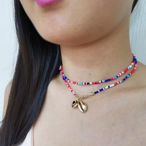 Best Party Vocation Gift Long Statement Beads Necklace Choker Jewelry Double Layered Gold Shell Heart Leaf Moon Pendant Necklace