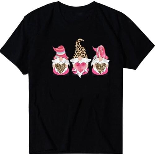 Womens Valentines Day Leopard Print Love Heart Print Loose Short Sleeve T-Shirt Top