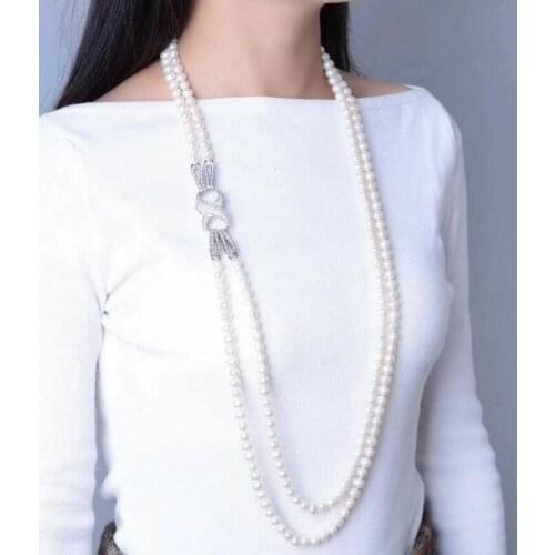 Two strands 9-10mm south sea round white pearl necklace 24"-26"