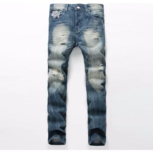2019 New Arrival Large Size 38 Men Jeans Ripped Loose Hip-hop Cotton Jeans Men ripped Designer Brand White Jeans