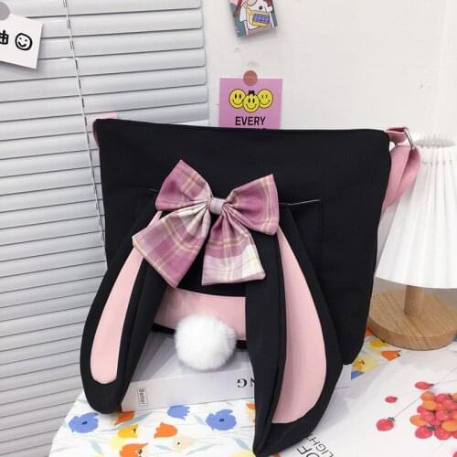 Canvas Tote Bag Women Shopper Bag Luxury Designer Handbag 2021 High Quality Fashion Solid Color Cartoon Bunny Bow Crossbody Bags