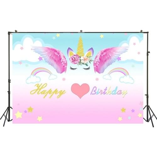 HUAYI Photography Backdrops Birthday Party Baby Shower Decor Child Desserts Cake Table Unicorn Rainbow Photo Background W-3473
