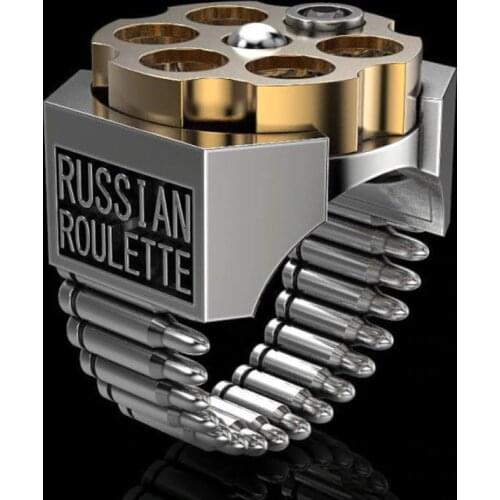Fashion COOL Mechanical Russian Roulette Bullet Men Ring Punk Cool Metal Gold Silver Color Two Tone Finger Rings Hip Hop Jewelry
