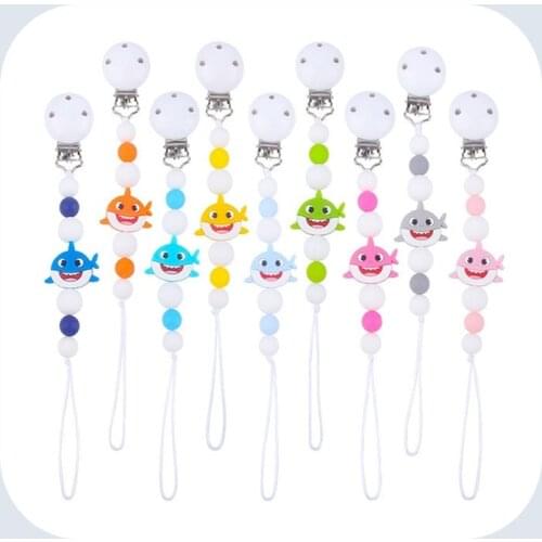 Creative Little Shark Cartoon Silicone Pendant Beaded Pacifier Clip Chains Baby Boy Girl Dummy Feeding Clip Soother Chain Gifts