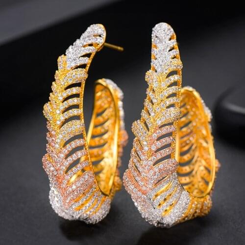 LARRAURI Luxury Braid Cubic Zircon Super Party Big Hoop Earrings For Women Wedding Fashion Jewelry Trendy Hoop Earrings 2019