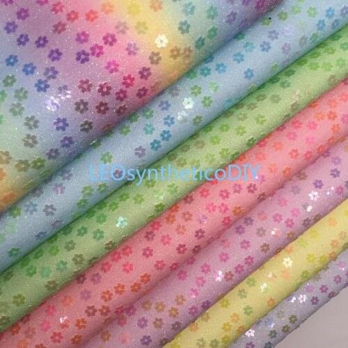 LEOsyntheticoDIY Flowers Sequins Glitter Vinyl Fabric Sheet Felt Backing Synthetic Leather Faux Vinil DIY A4 SIZE T197